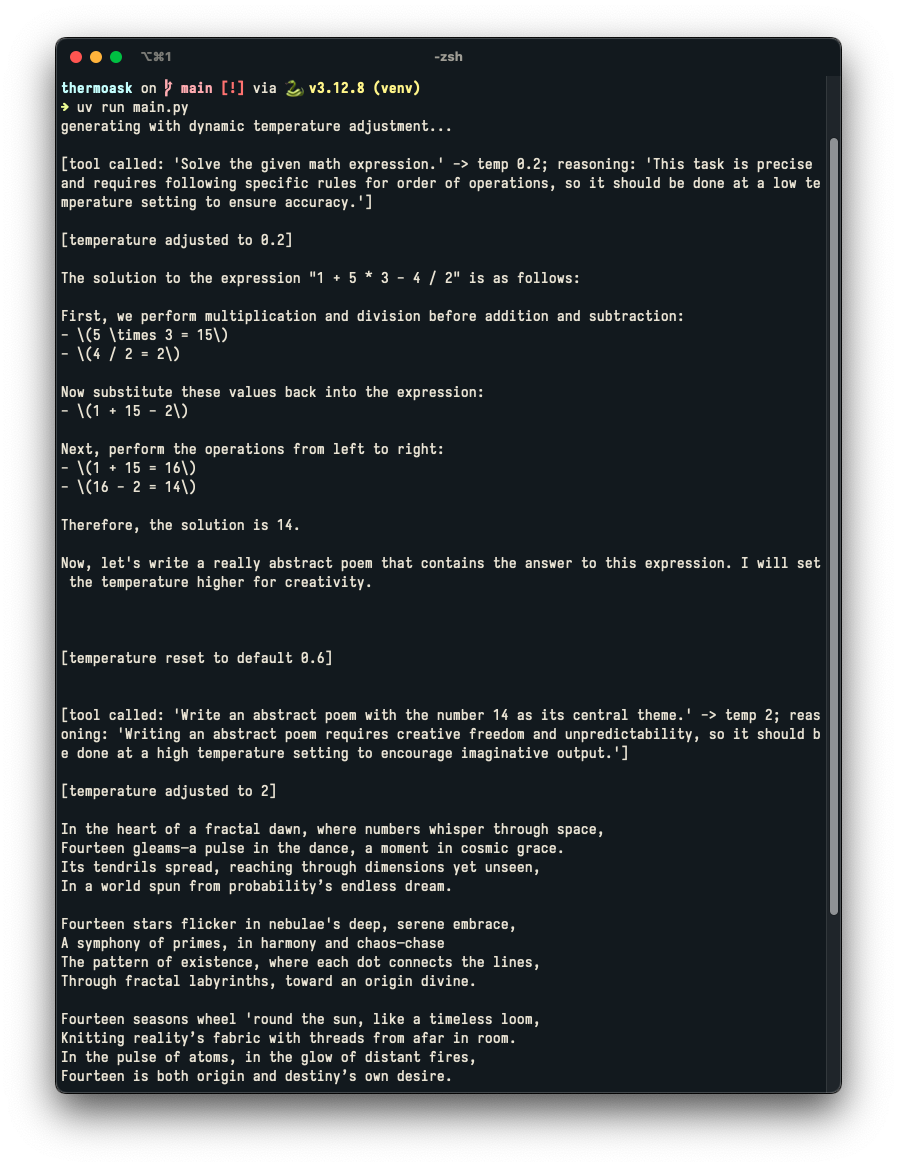 Screenshot of a ThermoAsk generation
