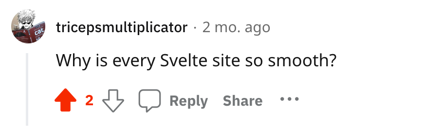 Screenshot from a Reddit comment about Svelte being so smooth