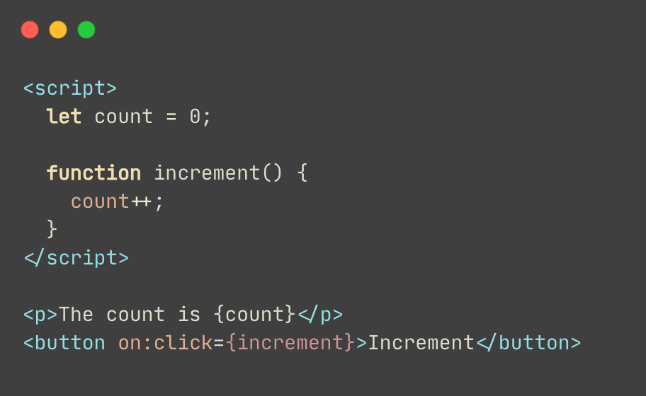 Example of Svelte's reactive syntax