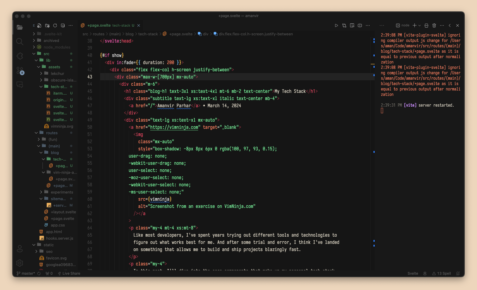 Screenshot of my VSCode setup